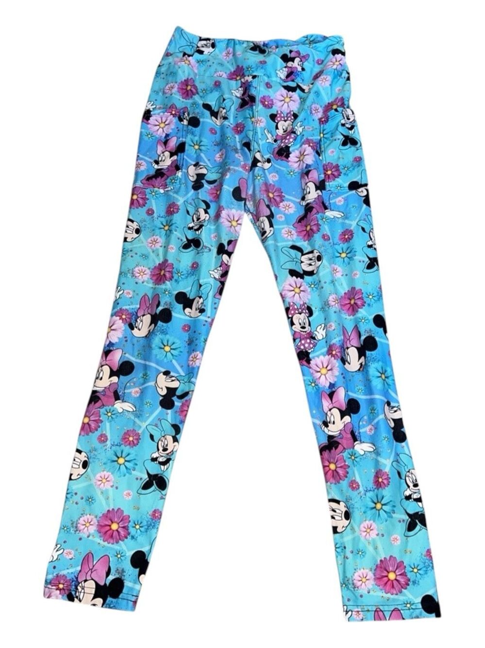 TL Clothing Minnie Mouse Floral Leggings One Size Blue Pink Disney Stretch Pants